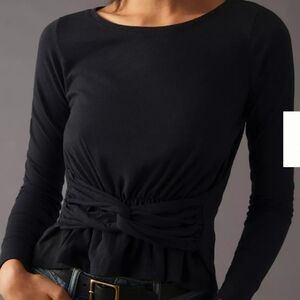 Anthropologie Pilcro NWT‎ Twist-Front Long Sleeve Cotton Tee Cream Medium New!